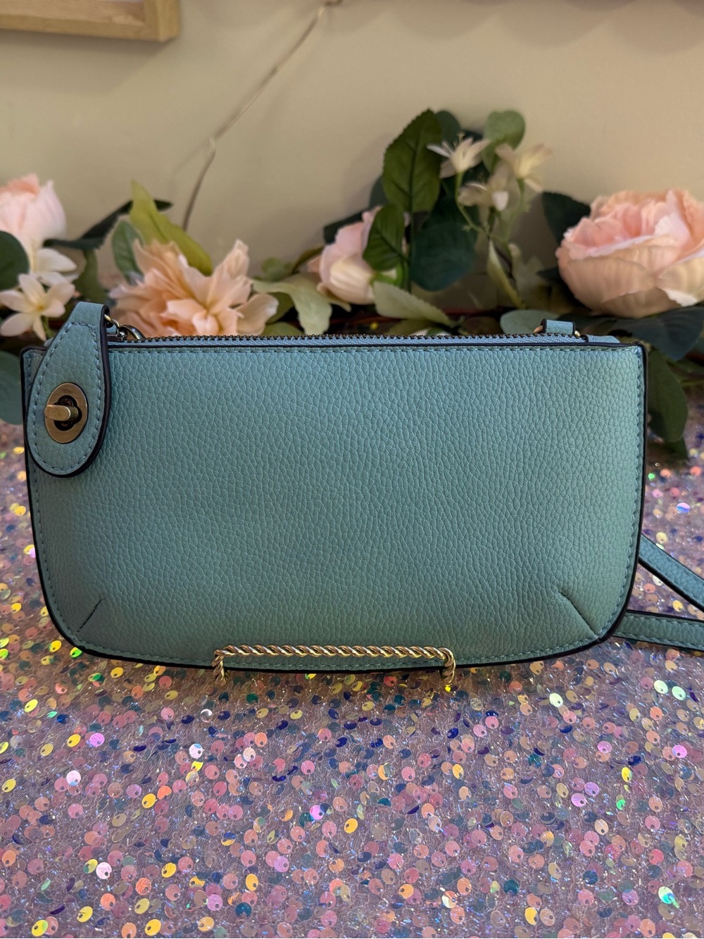 Women's Crossbody/Wristlet/Clutch Bag - Teal Blue Leatherette - Like New - Picture 5 of 10